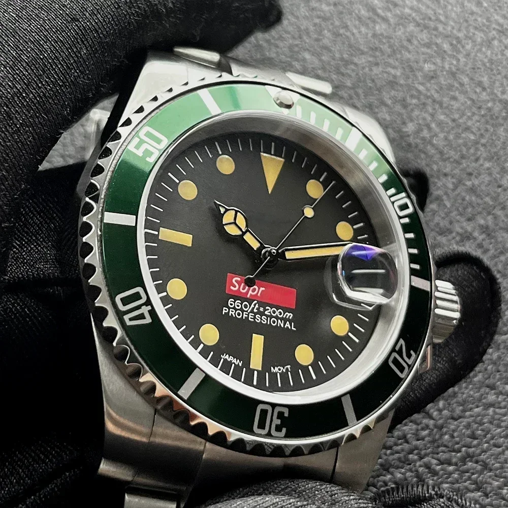 40mm S Retro Men Refined Steel Watch With Sapphire Glass Japanese NH35 NH36 Movement Green Luminous Watch Customization TOP