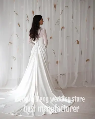 ZHUISHU Elfenbensvit Sjöjungfru Bröllopsklänning V-ringning Långärmad Brudklänning Anpassad Arabisk Plus Size Korsett Formell Klänning 10 best sales Arabisk förlovningsklänning - №1