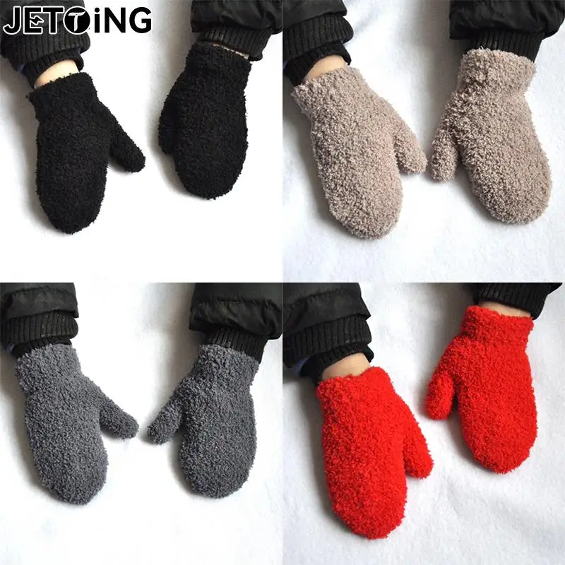 Full Finger Gloves For 1-4Y Kids Gloves Winter Plus Velvet Mittens Children Kid Coral Fleece Warm Plush Thick Warm Baby Gloves