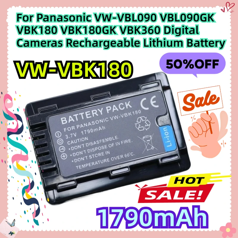 

VW-VBK180 1790mAh For Panasonic VW-VBL090 VBL090GK VBK180 VBK180GK VBK360 Digital Cameras Rechargeable Lithium Battery