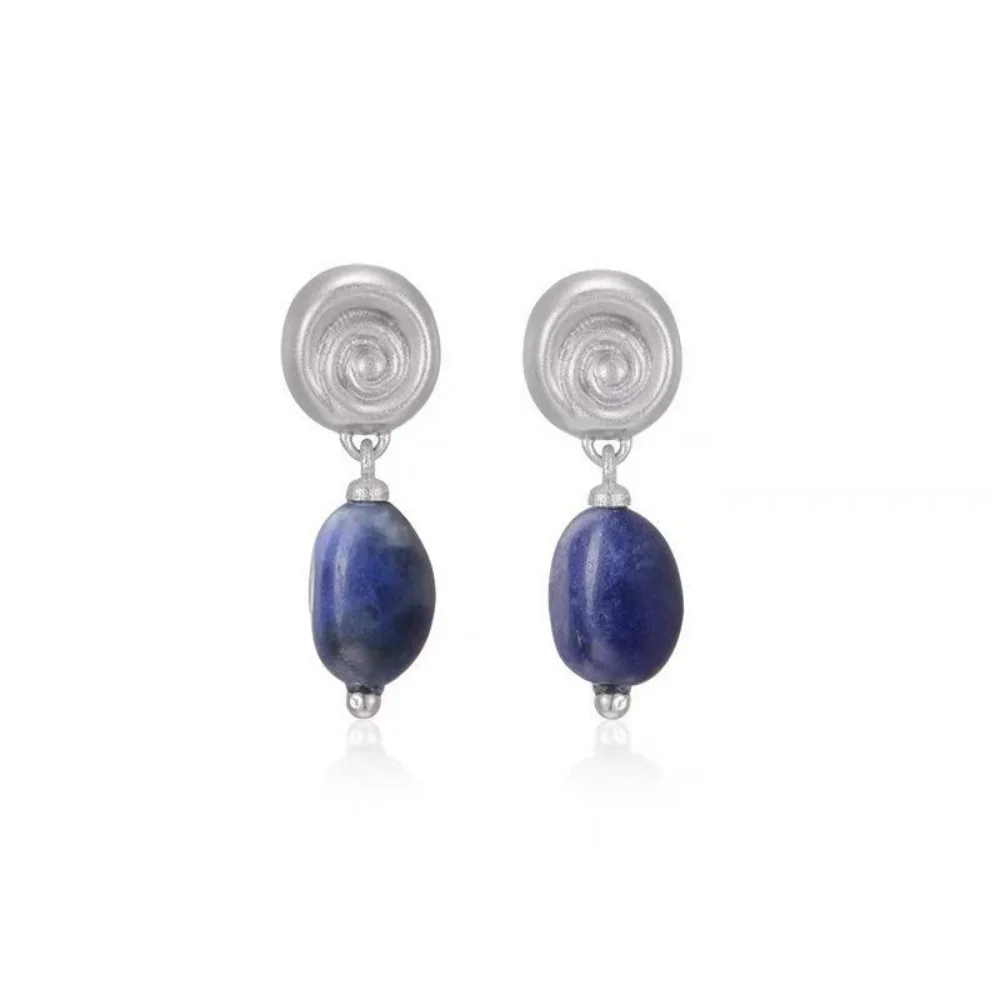 

Middle-aged Natural Lapis Lazuli Water Drop Earrings Light Luxury Snail Shape Stud Earrings New French Classic Fashion Versatile