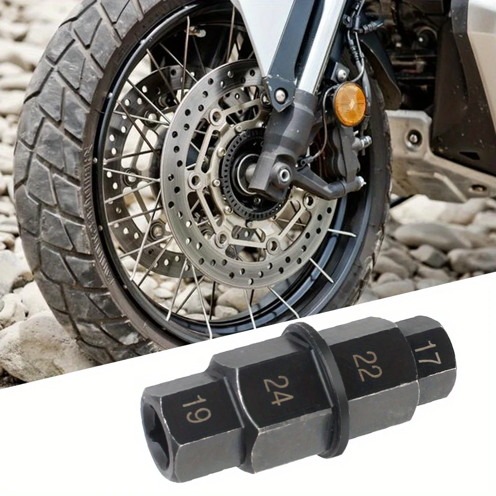 1PC 4-In-1 Professional Motorcycle Hex Axle Tool 3/8 Inch Antirust Durable Multifunction Multi-Purpose 17 19 22 24mm