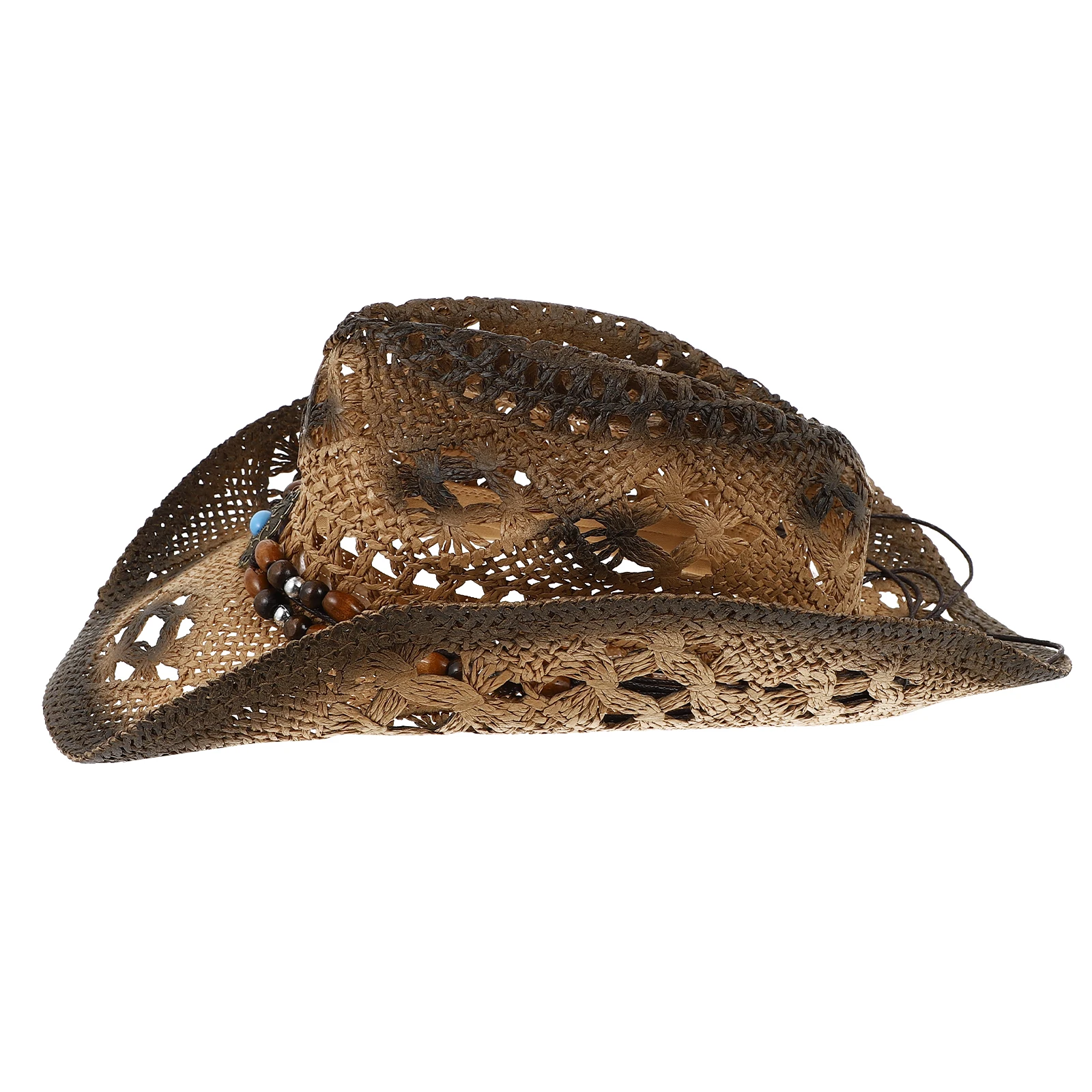 

1pc Cowboy Straw Hat Women Sun Block Beach Hats Lightweight Portable Breathable Wide Brim Curved Front Cowgirl Style Summer