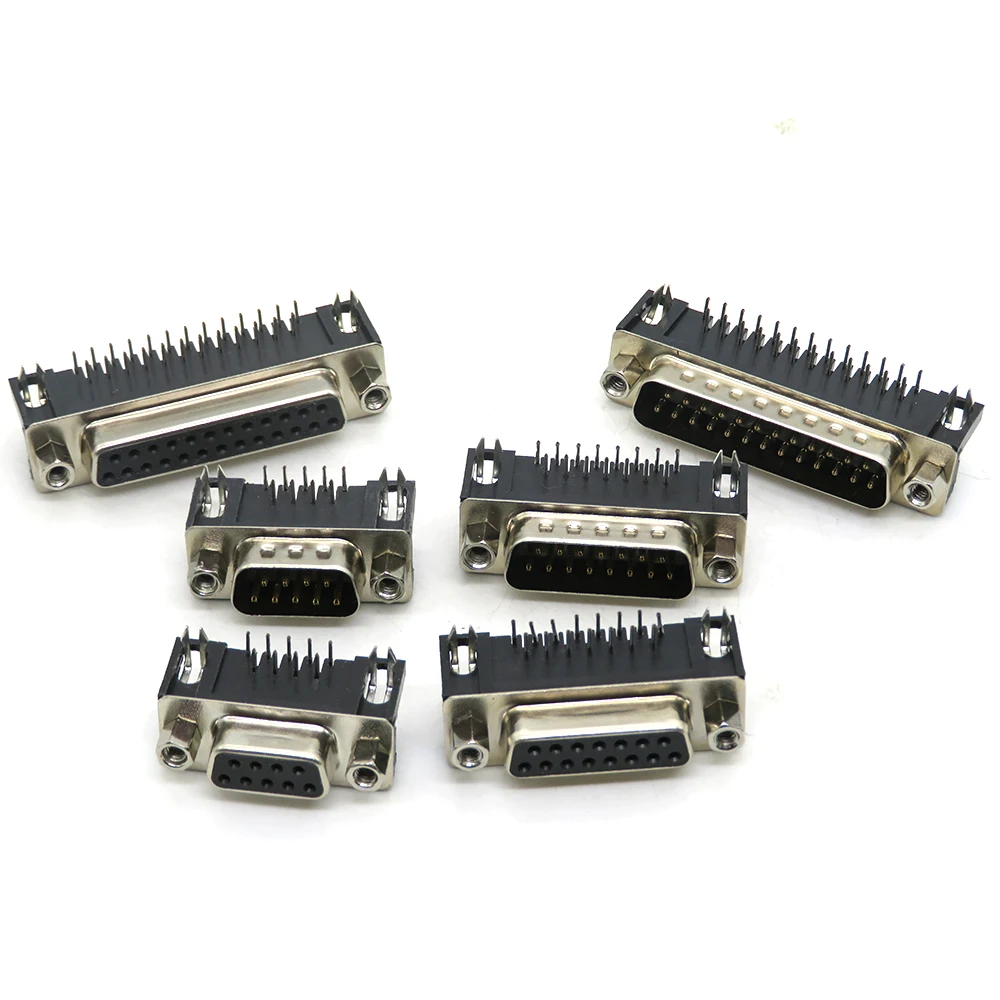 5PCS DR9 DR15 DR25 DR37 Hole/Pin Female/Male right angle Welded d-sub Connector RS232 serial port adapter DB9 9/15/25/37 pin