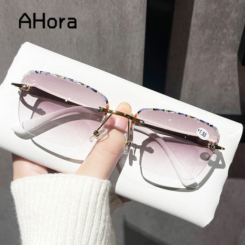 

Ahora Square Metal Shade Reading Glasses 3D Flower Border Presbyopia Spectacles Blocking Blue Light Computer Eyeglasses