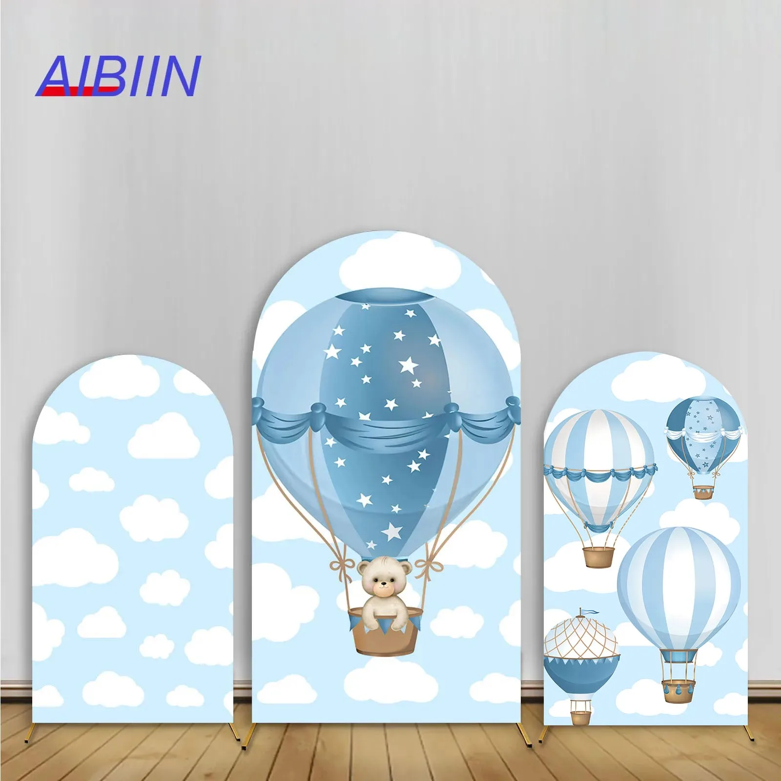 AIBIIN Bear Arch Backdrop Cover Hot Air Balloon Blue Sky White Cloud Baby Shower Party Decor Boy Birthday Photography Background