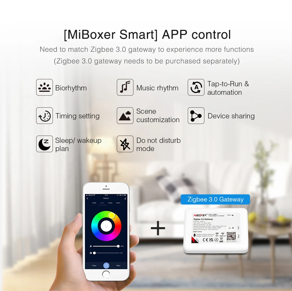 Imagem -03 - Miboxer-luz de Teto Led Redonda Zigbee 3.0 6w 12w Rgb Mais Cct Lâmpada para Viver Jantar Aplicativo Voz Ac100 240v Fut066z