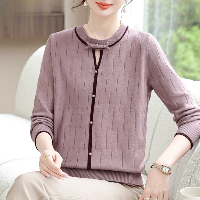 

Осенний тонкий вязаный свитер для женщин среднего возраста, базовый слой, элегантный, премиум-качество, корейский стиль