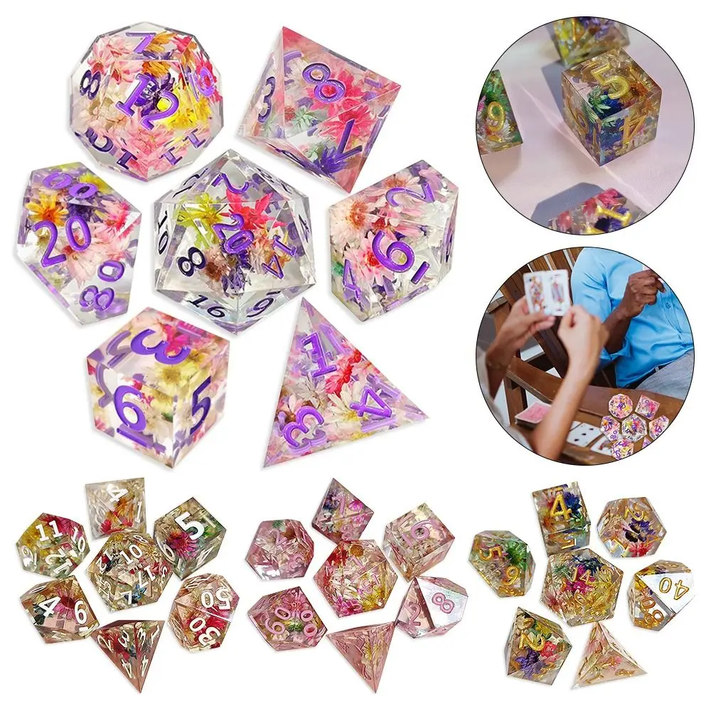 7Pcs Flower Series Polyhedral Dice Set Resin Dices Table Games Accessory D6 D8 D10 D12 D20 For D&d DND New Entertainmen Supplies