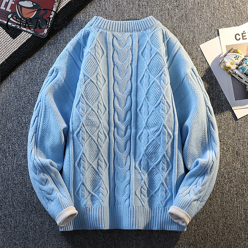 

Вязаный свитер для мужчин, осень-зима, свободный пуловер с ромбовидным узором, однотонный, модный, повседневный, уличный, свитера с круглым вырезом