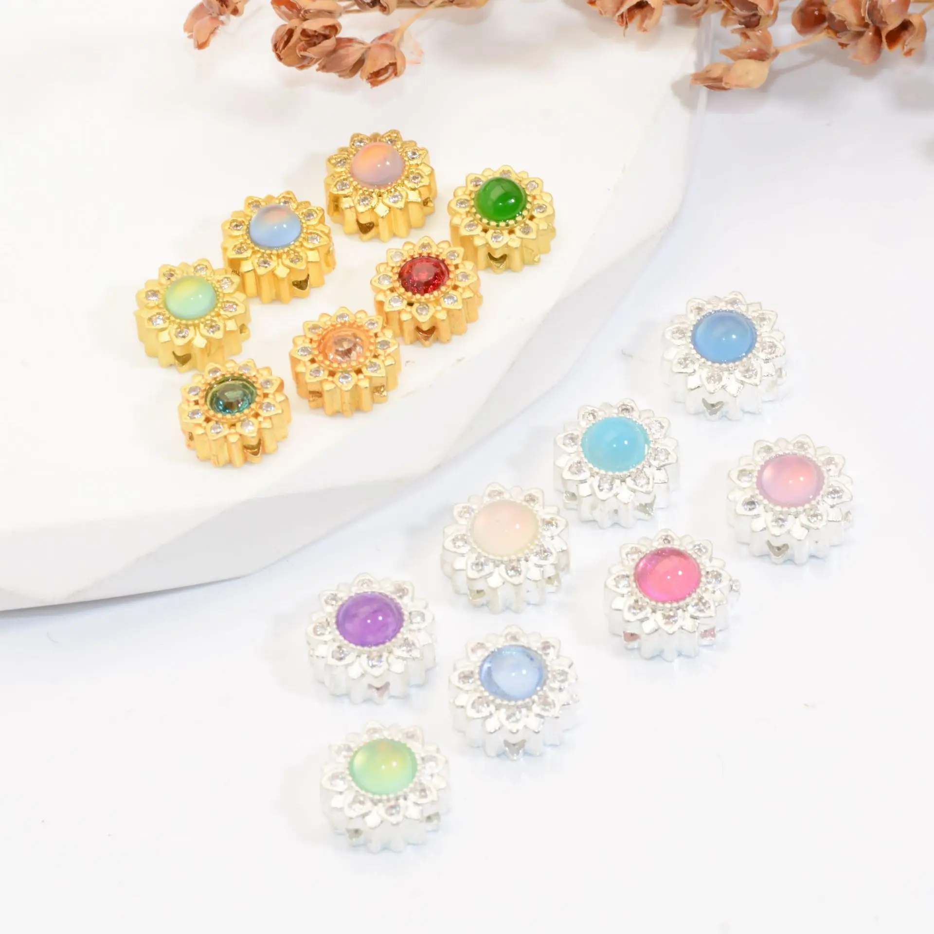 5 Pieces Copper Plated Inlaid Opalite Multi-hole Bead Separator DIY Pearl Bracelet Beaded Necklace Jewelry Accessories Wholesale