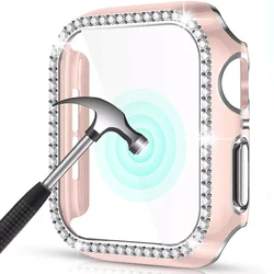 Стекло + чехол для Apple Watch Case 45 мм 44 мм 41 мм 40 мм 38 42 мм Bling Diamond бампер + защитная пленка для экрана iwatch series 9 8 7 5 6 4 SE