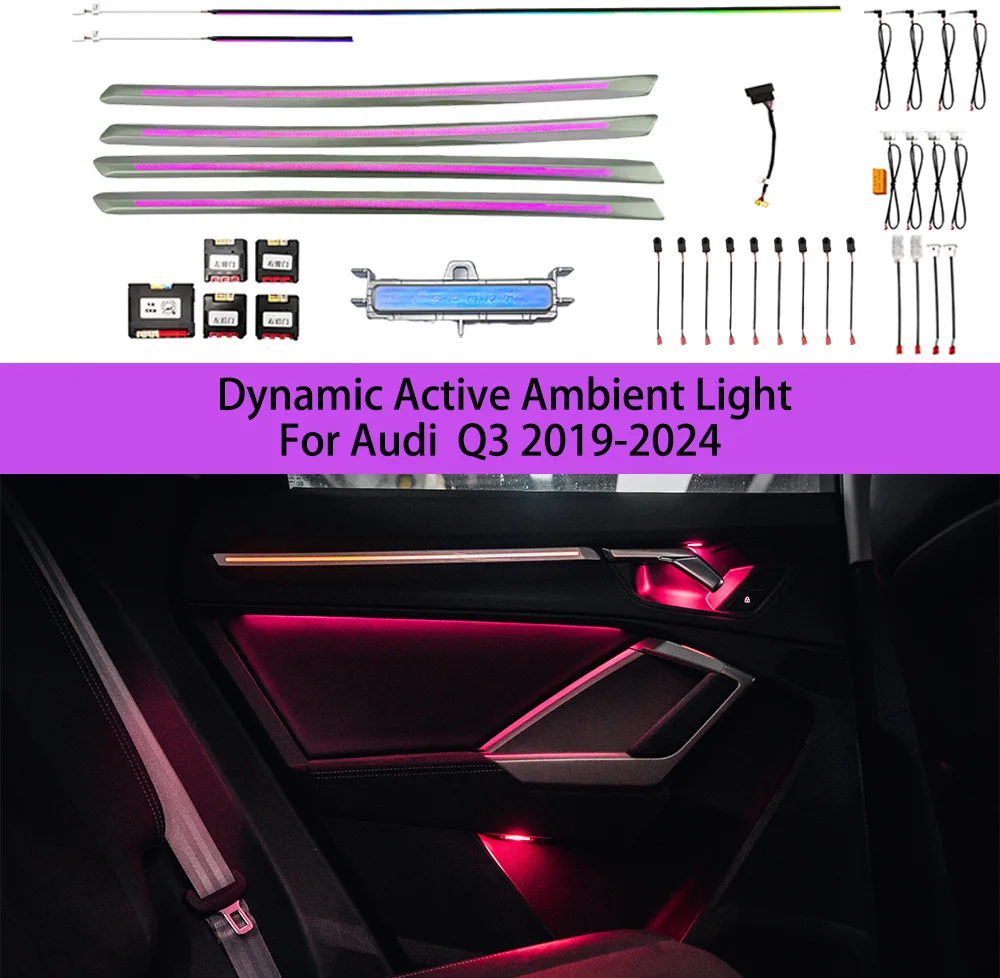 Ambient Light for Audi Q3 2019-2024, Audi Q3 Car Indoor Decoration Atmosphere Lamp MMI Bluetooth APP Control Refit Part