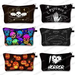 Spirit Board Ouija Ghost Cosmetic Case Pumpkin Skull Witch Vampire Makeup Storage Pouch Black Cat Candy Bags Halloween Gift