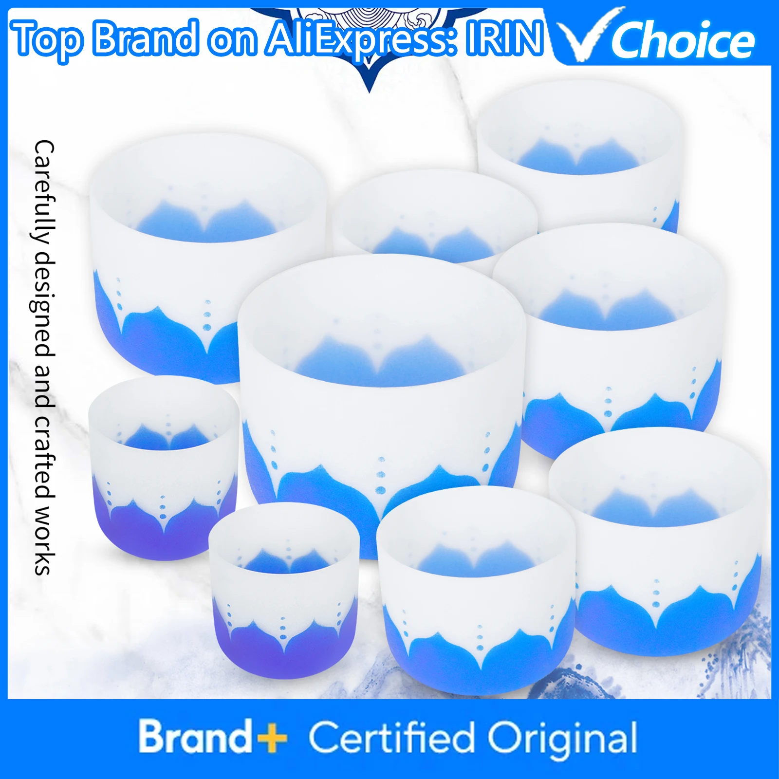 الأزرق لوتس جرس الموسيقى 6-14 بوصة A/B/C/D/E/F مفتاح وعاء الموسيقى وعاء كريستال مع جلد الغنم عصا قرع أداة الملحقات #1