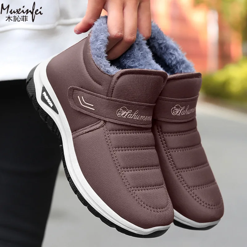 2025 Winter new women's cotton shoes with Velcro and plush thick short boots for warmth, outdoor snow boots, cotton shoes