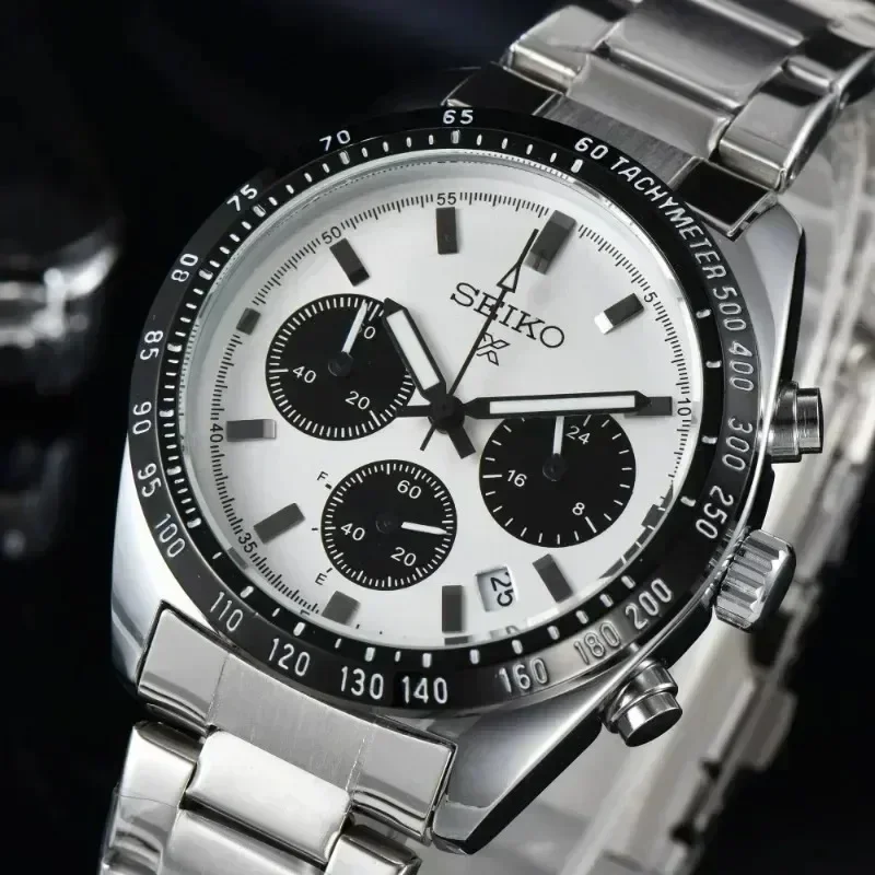 Seiko Panda Series Three Eye Needle Original Quartz Luxury Seiko Watch Calendar Waterproof Stainless Steel Men\'s Watch SSC813P1