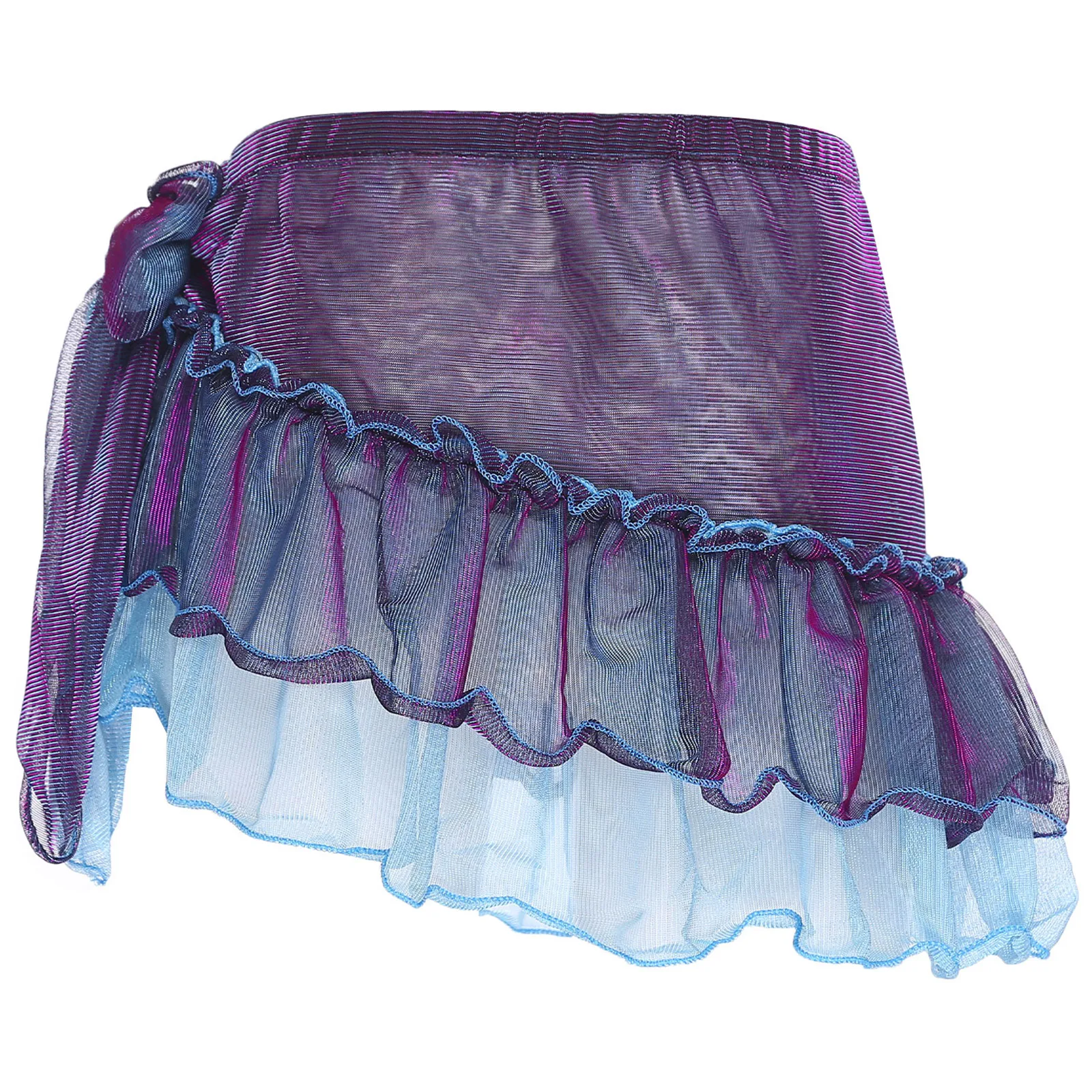 Bufanda de cadera brillante para danza del vientre para mujer, bloque de Color, atado con volantes escalonados, envoltura de cintura, falda de cadera, accesorio de traje de baile de salón