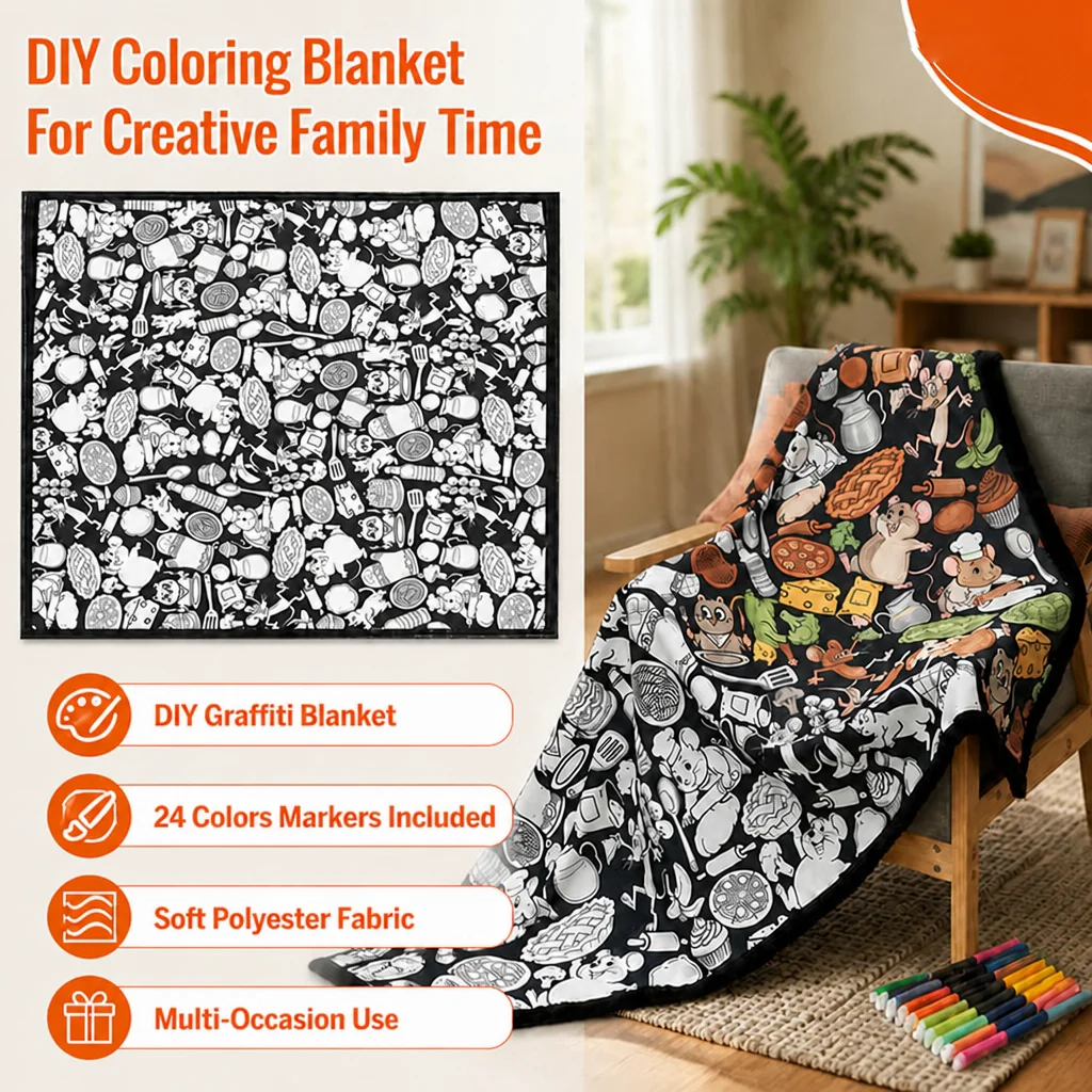 DIY Color Your Own Blanket Washable Reusable Coloring Throw Kit With 12 24 Color Markers For Adult Kid Party Sofa Bed Decor