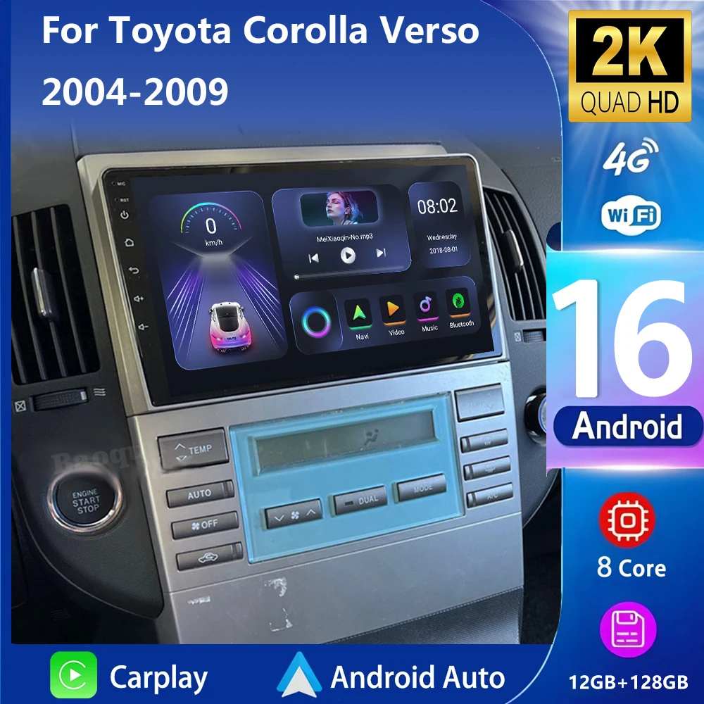 Android 16 para toyota corolla versão ar10 2004-2009 2k qled android rádio do carro reprodutor de vídeo multimídia gps ai voz carplay estéreo