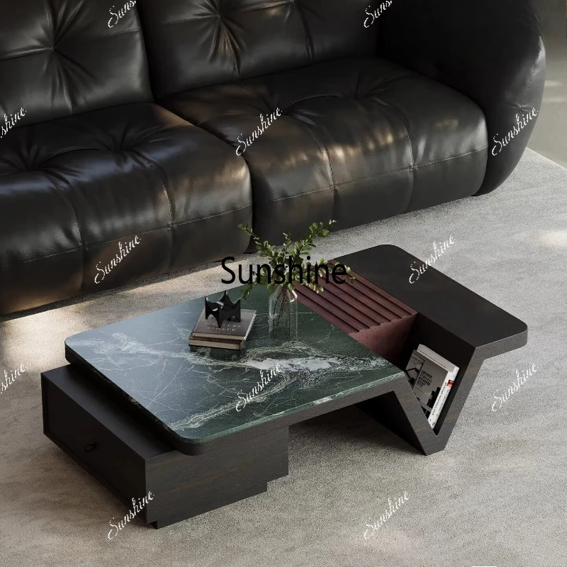 

Italian minimalist telescopic coffee table rectangular natural stone marble light luxury coffee table