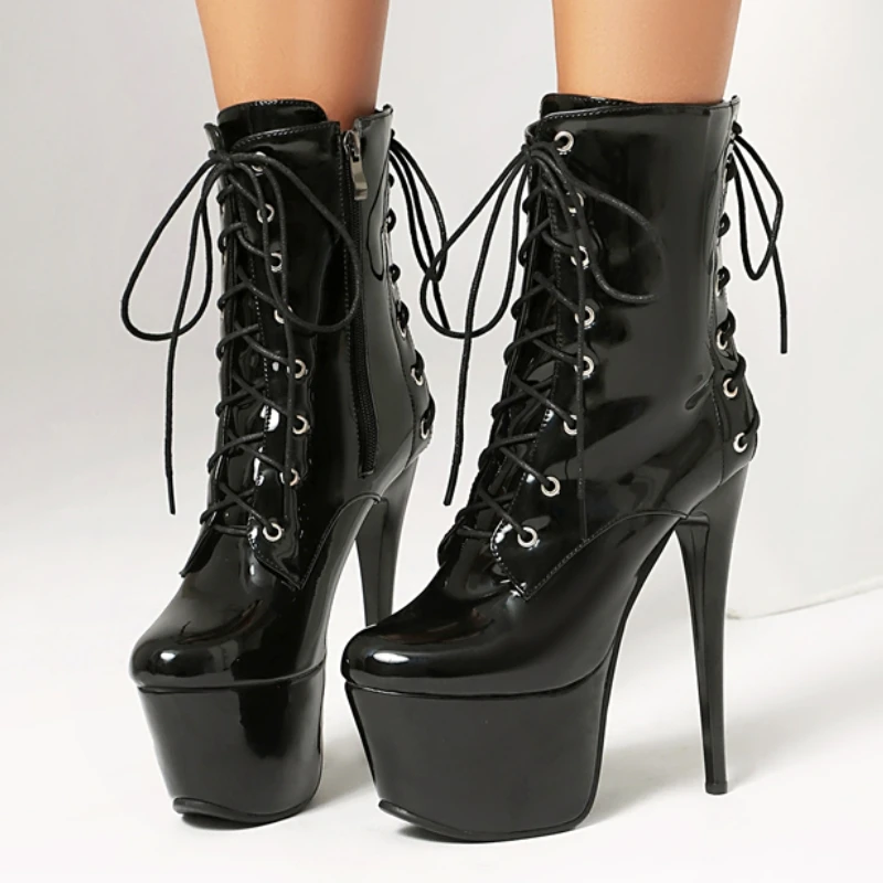 

Сексуальные женские ботильоны на платформе, черные короткие фетиш-ботинки, туфли для вечеринок на очень высоком каблуке Nightclu, женские туфли большого размера 47, новинка 2026 года, весна