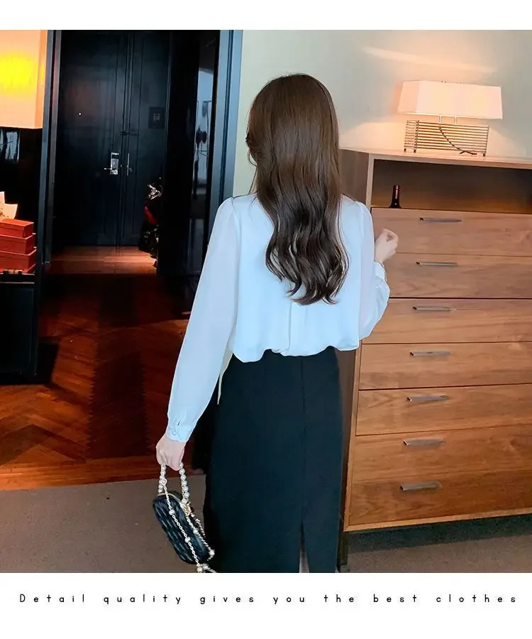 เสื้อเชิ้ตชีฟองคอกลมแฟชั่นสตรี