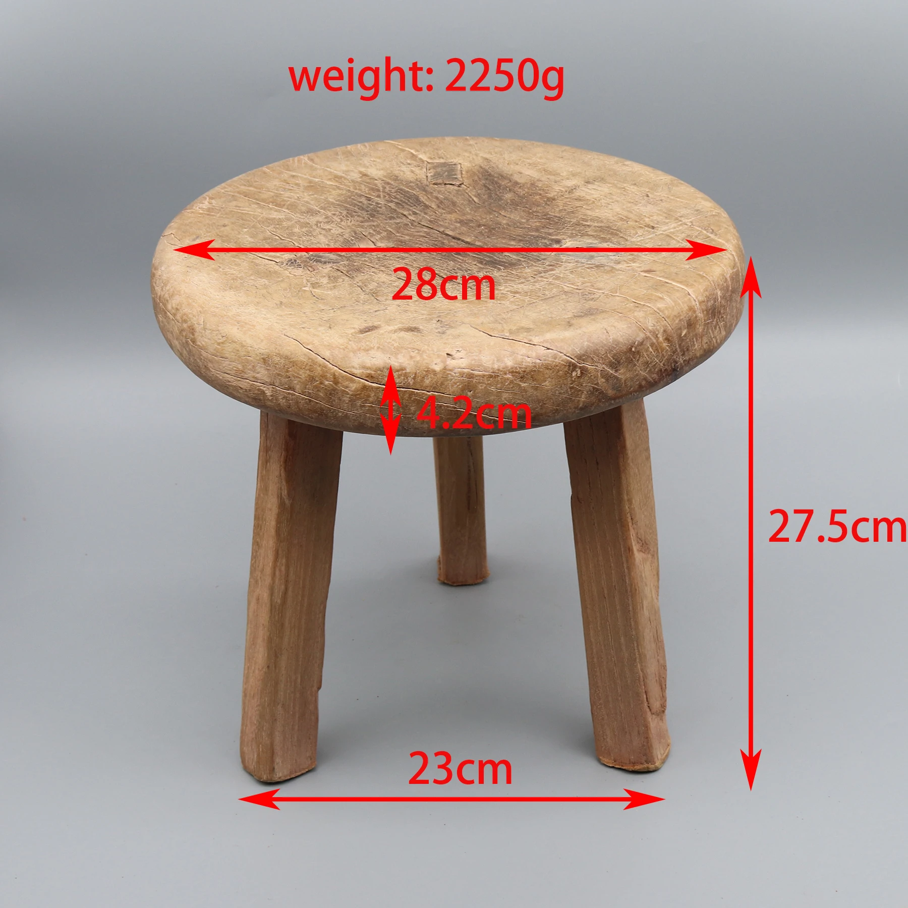 Old Round Stool, Small Kitchen Stool, Little Side Table, Naturally Weathered