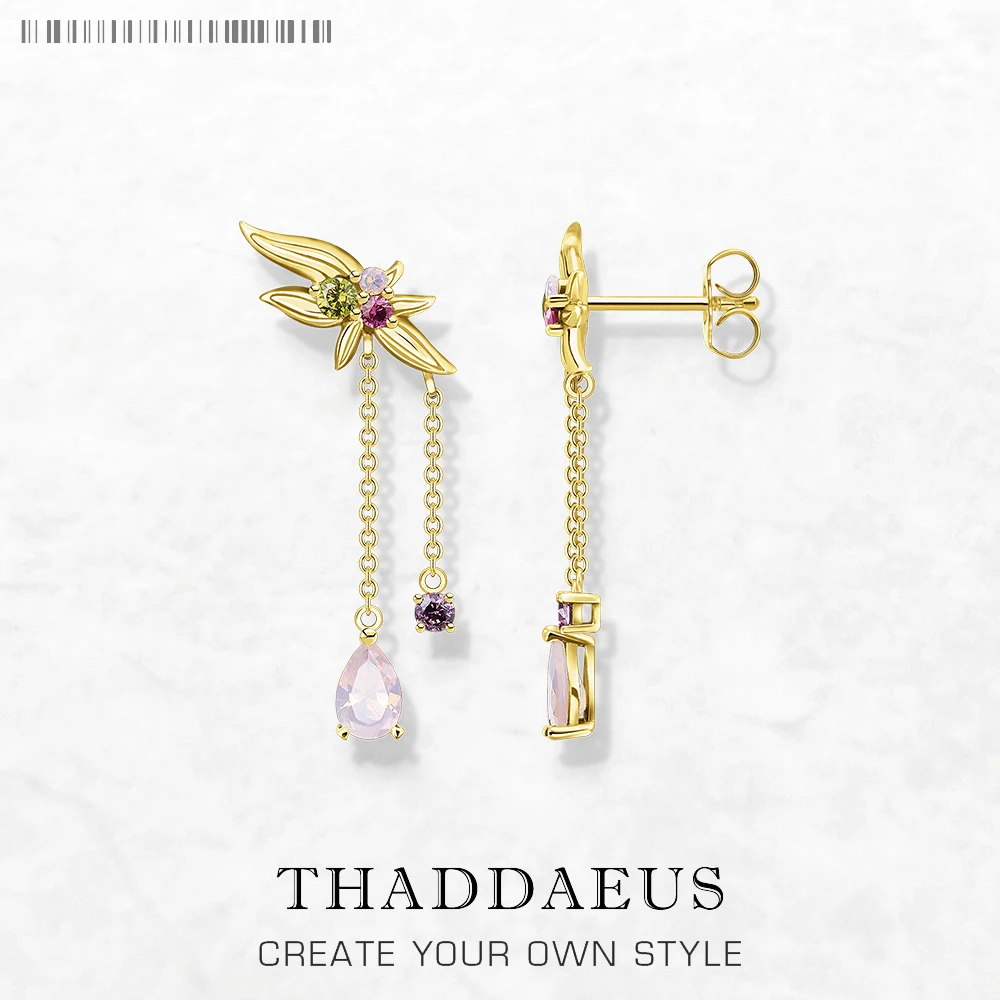 

Golden Earring Flower with Colourful Stones Gift For Women High Quality Feminine Vintage Fine Jewelry in 925 Sterling Silver