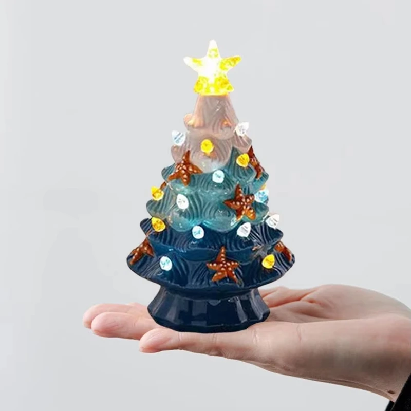 Cerâmica Starfish Christmas Tree Night Light, Decorativa LED Home Decor, Decoração Meditação Relaxante, Cabeceira