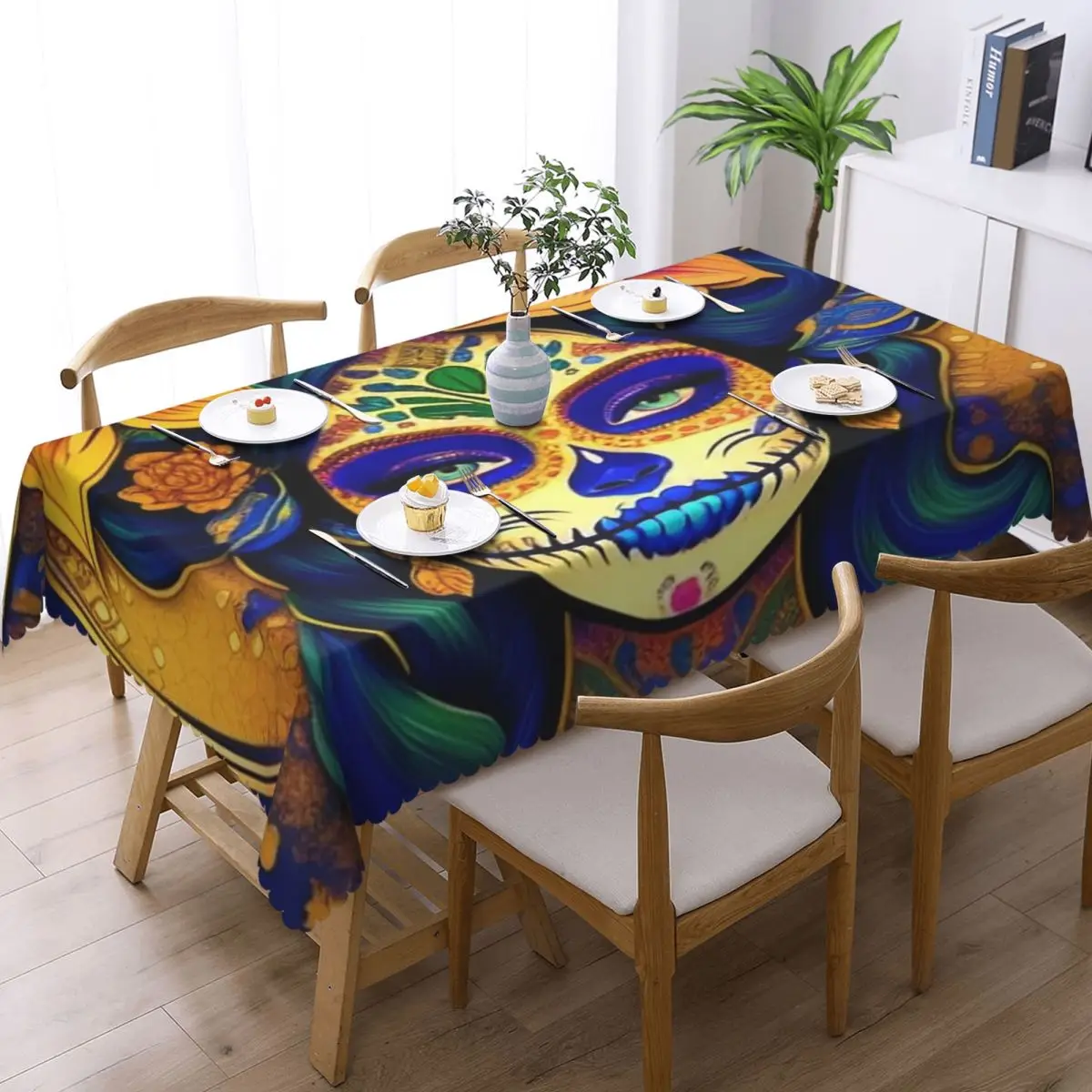 Mexican Catrina Girl Day Of The Dead Sugar Skull Customized Rectangular Tablecloth Waterproof Table Cover for Dining Table Cloth