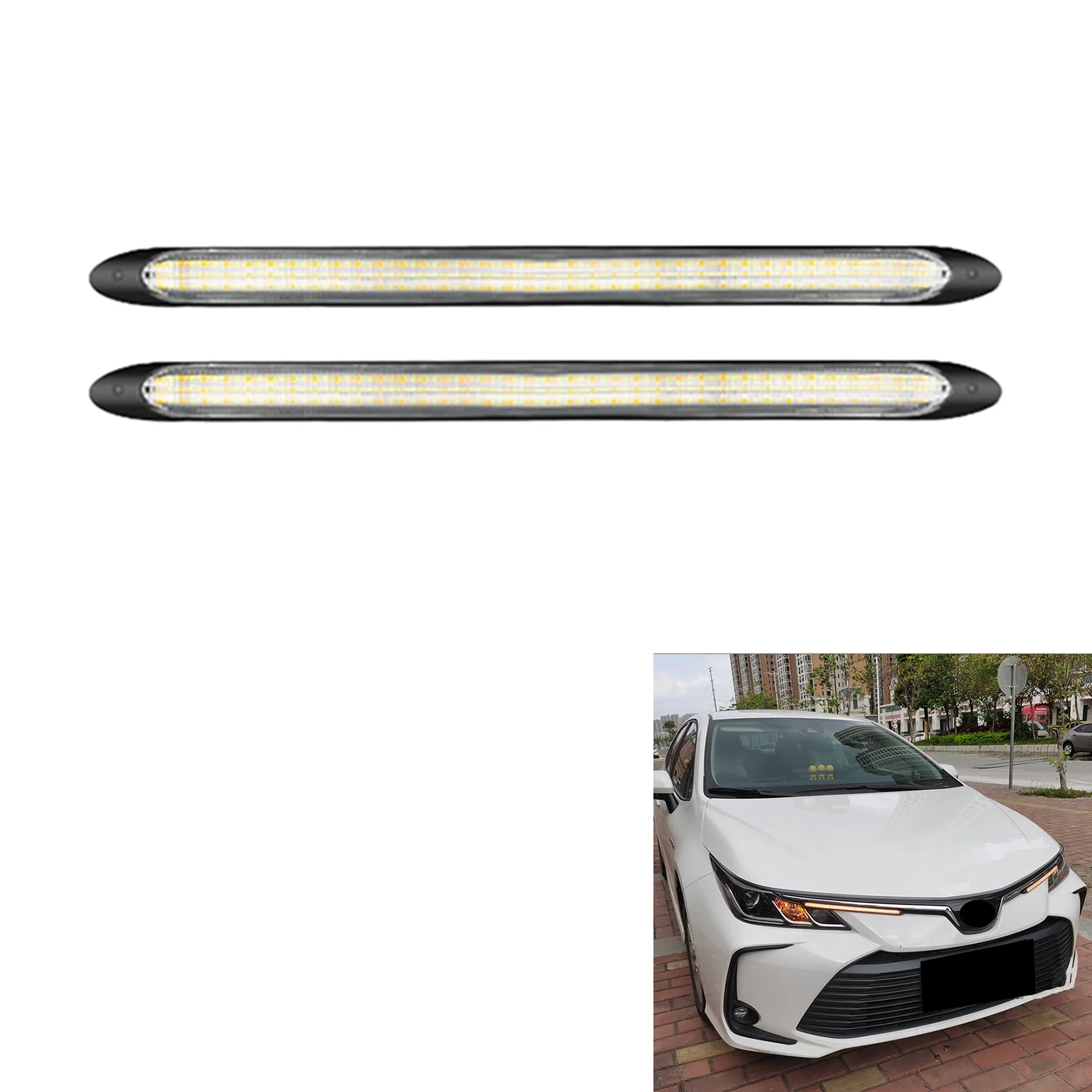 2XCar Led DRL Daytime Running Light Strip Yellow Turn Signal Lamp Car Headlight Sequential Flow Day Light 12V