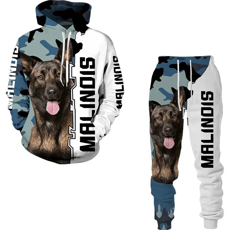 Autumn Funny Dog Animal 3D Printed Hoodie Suit Men Casual Sweatshirts Sweatpants Fashion Two Piece Tracksuit Set Men\'s Clothing