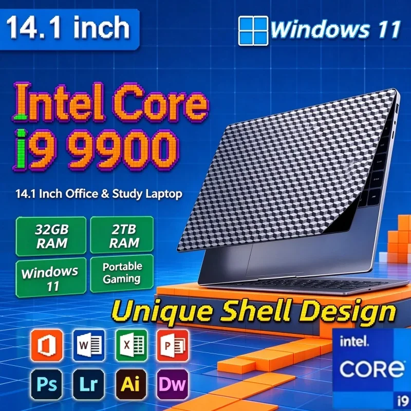 Laptop Intel I9 9900 Windows 11 14.1 Inch Smart Notebook Computer Gamer 32GB RAM 2TB SSD PC Gaming Office