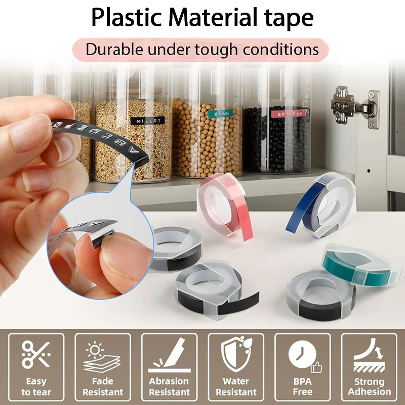 For Phomemo E975 Manual Embossing Labeling Machine Consumables 9mm Color Label Sticker 3D Concave-convex Embossed Ribbon