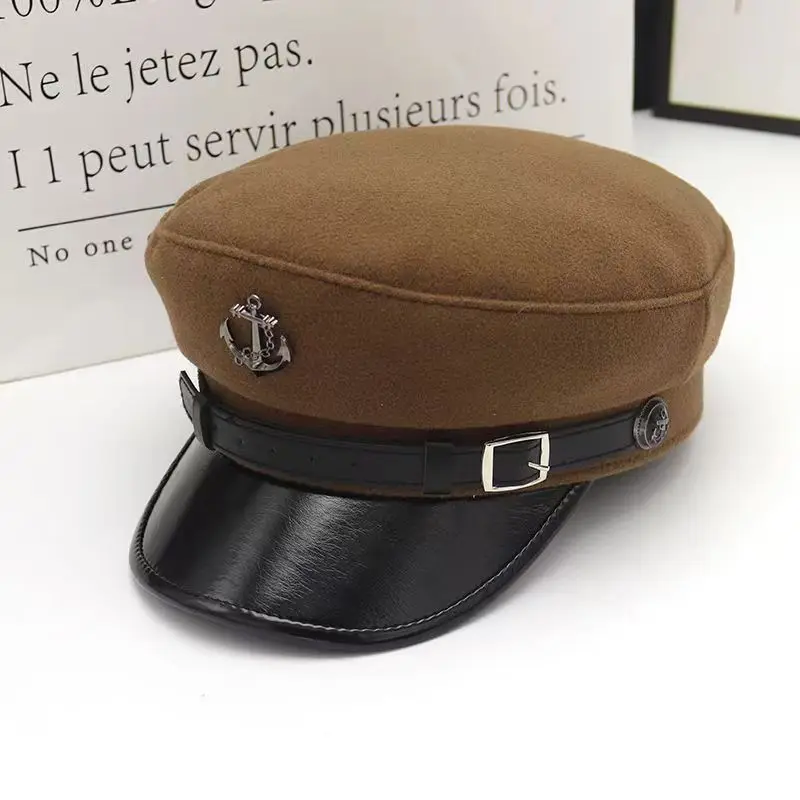 الكورية الصوف قبعة المرأة الخريف الشتاء الرجعية Ins نمط موزع الصحف قبعة جلدية الرسام قبعة ملابس عصرية
