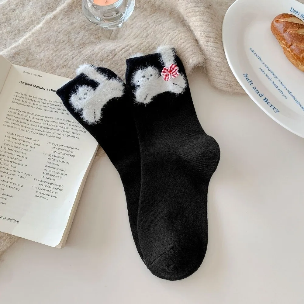 

Fashion Cute Cartoon Kitten Bow Socks Breathable Casual Mid Tube Socks Sweat Absorption Socking Autumn Winter