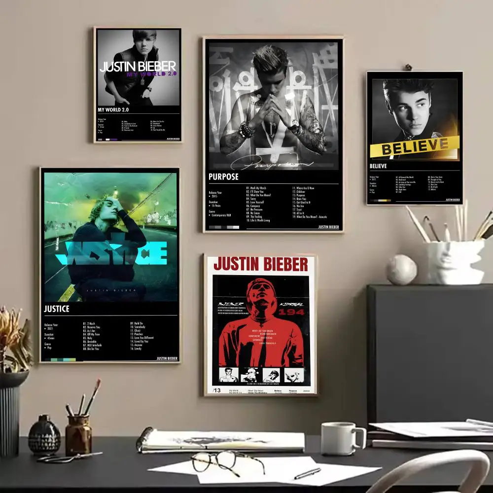 المغني جاستن بيبر اللوحة الخط قماش HD ملصق جدار الفن الداخلي المدخل ديكور المنزل هدايا العيد #2