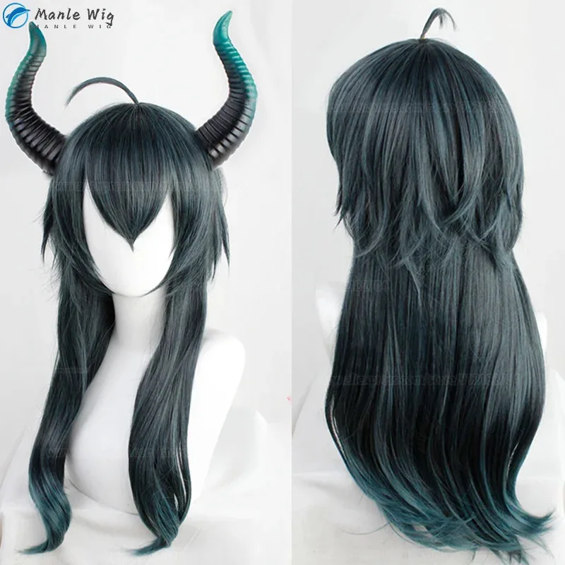 MALLEUS DRACQMA Cosplay Anime 55cm Long With Horn Heat Resistant Synthetic Hair Party Wigs + Wig Cap