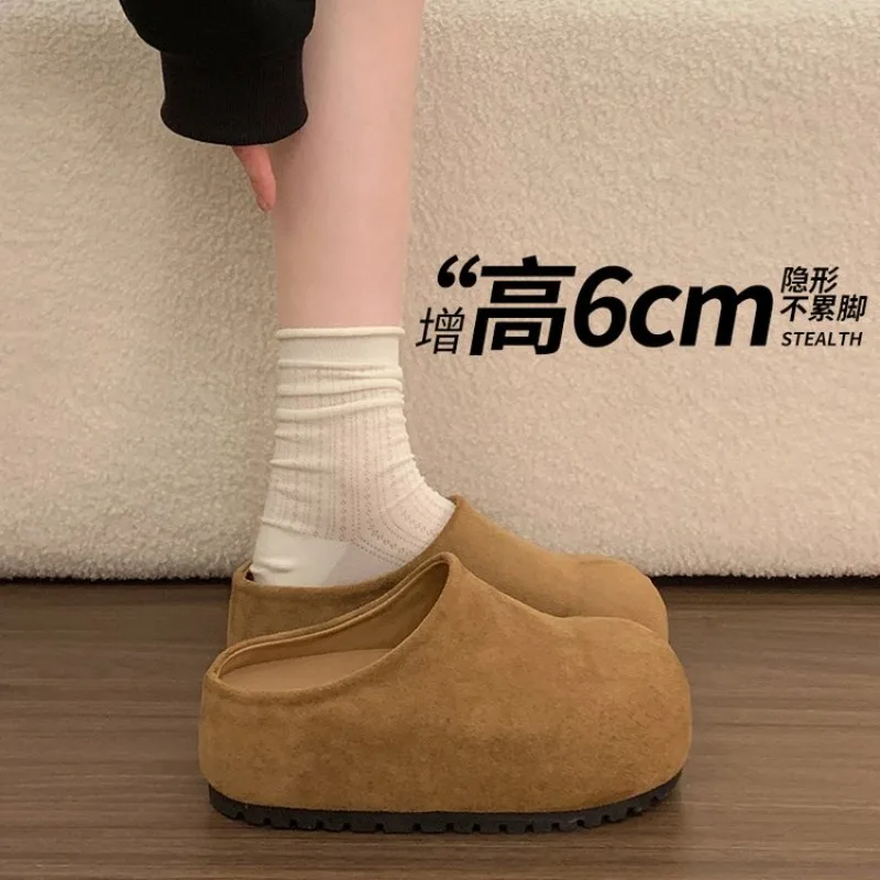 2026 Spring and Autumn Comfortable Women's Platform Heightened Big Head Bread Half Slippers