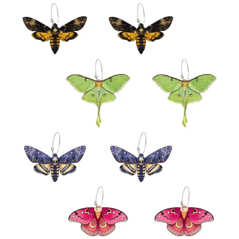 4 Pairs Moth Earrings Bohemian for Women Beachy Dangle Drop Stud Woven Women's Hang