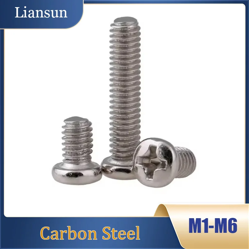 20-1000pcs Steel With Nickel Phillips Round Pan Head Bolt M1 M1.2 M1.4 M1.6 M2 M2.5 M3 M4 M5 M6 Length 2/3/4/5/6/7/8/9/10-50mm