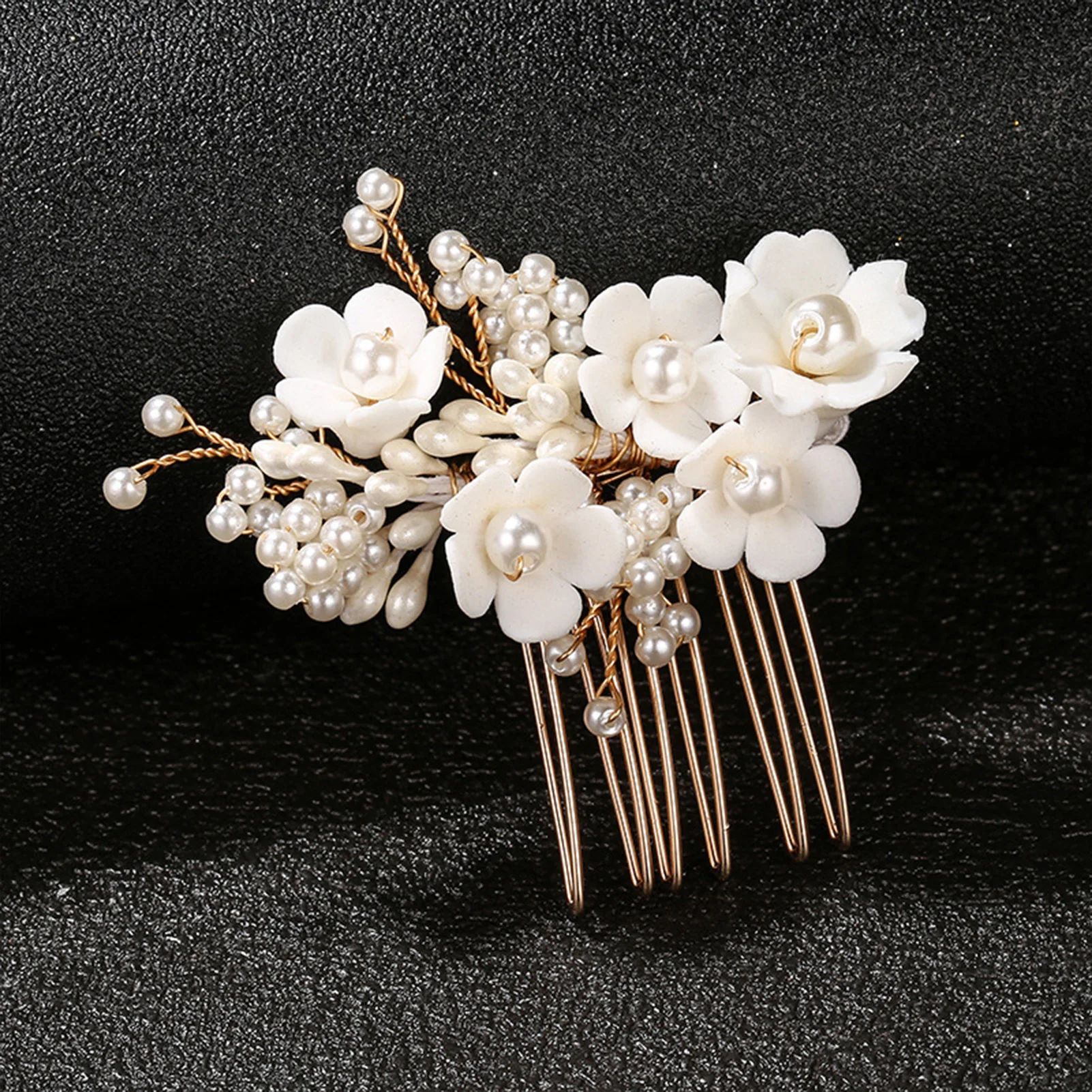 Wedding Ceramic Flowers Hair Comb Female Handmade Pearls Hair Styling Tool Accessories for Woman Hair Decorative Ornaments