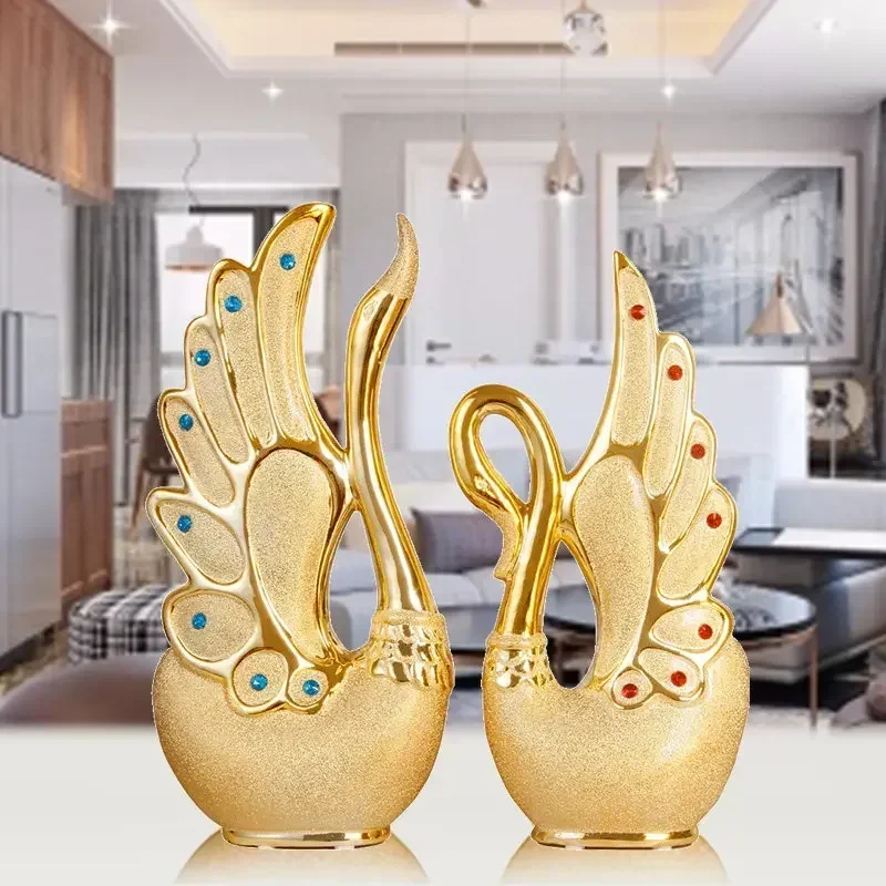 

Modern Ceramic Swan Ornaments Crafts Wedding Gift Fengshui Home Livingroom Desk Animal Figurines Decoration Office Accessories