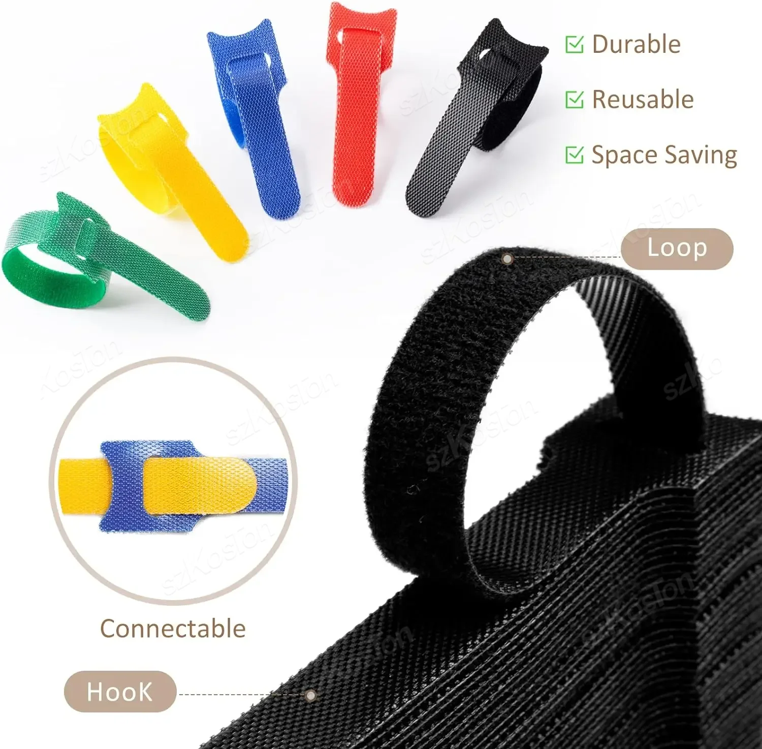 20/10/5Pcs T-type Cable Ties Wire Reusable Cord Organizer Wire Fastener Straps Colored Nylon Hook Loop Computer Data Cable Tie