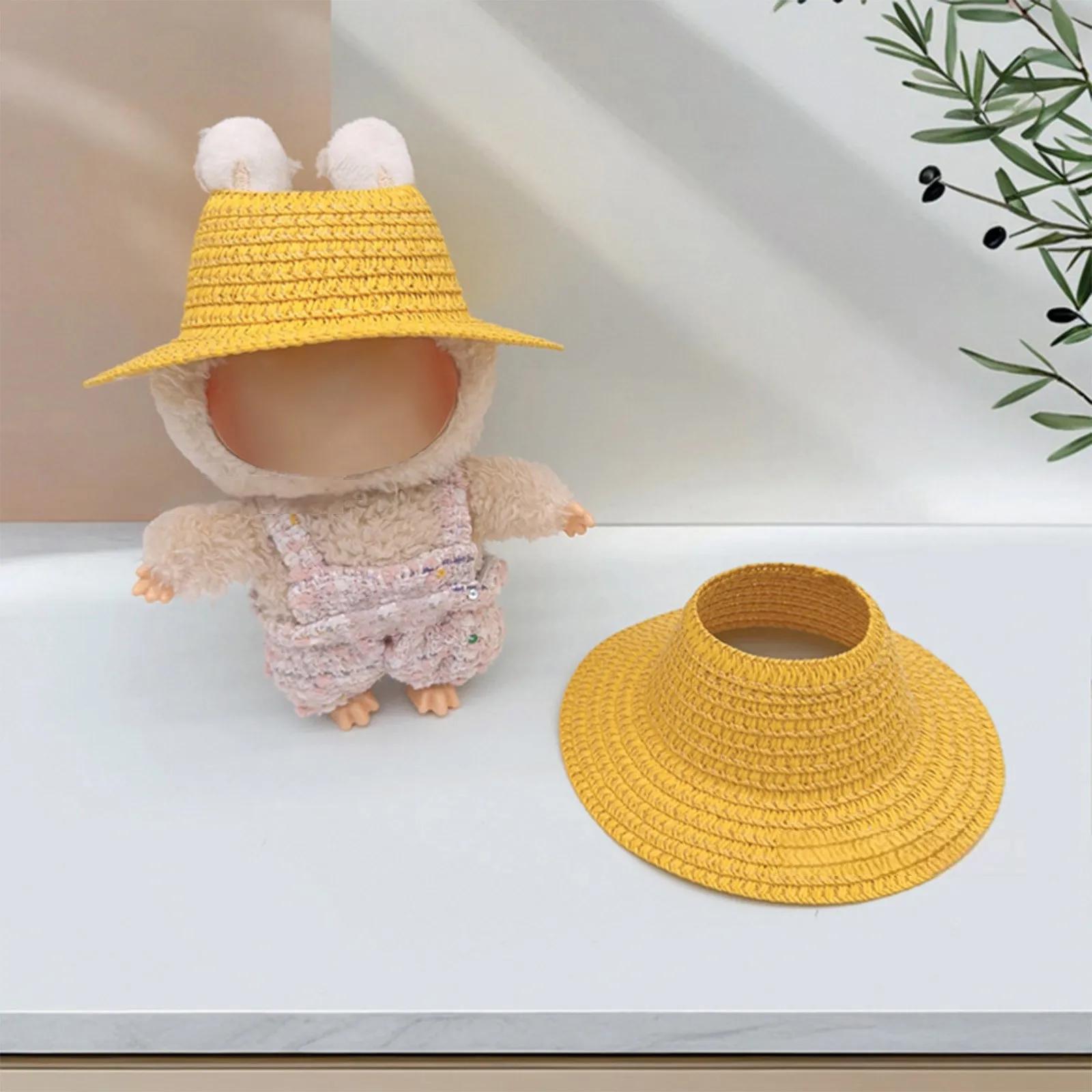 Doll Hat Open Top Straw Cotton Pastoral Style Clothing Accessories Mini Western-Style Doll Hat Cute Doll Decoration Solid Color