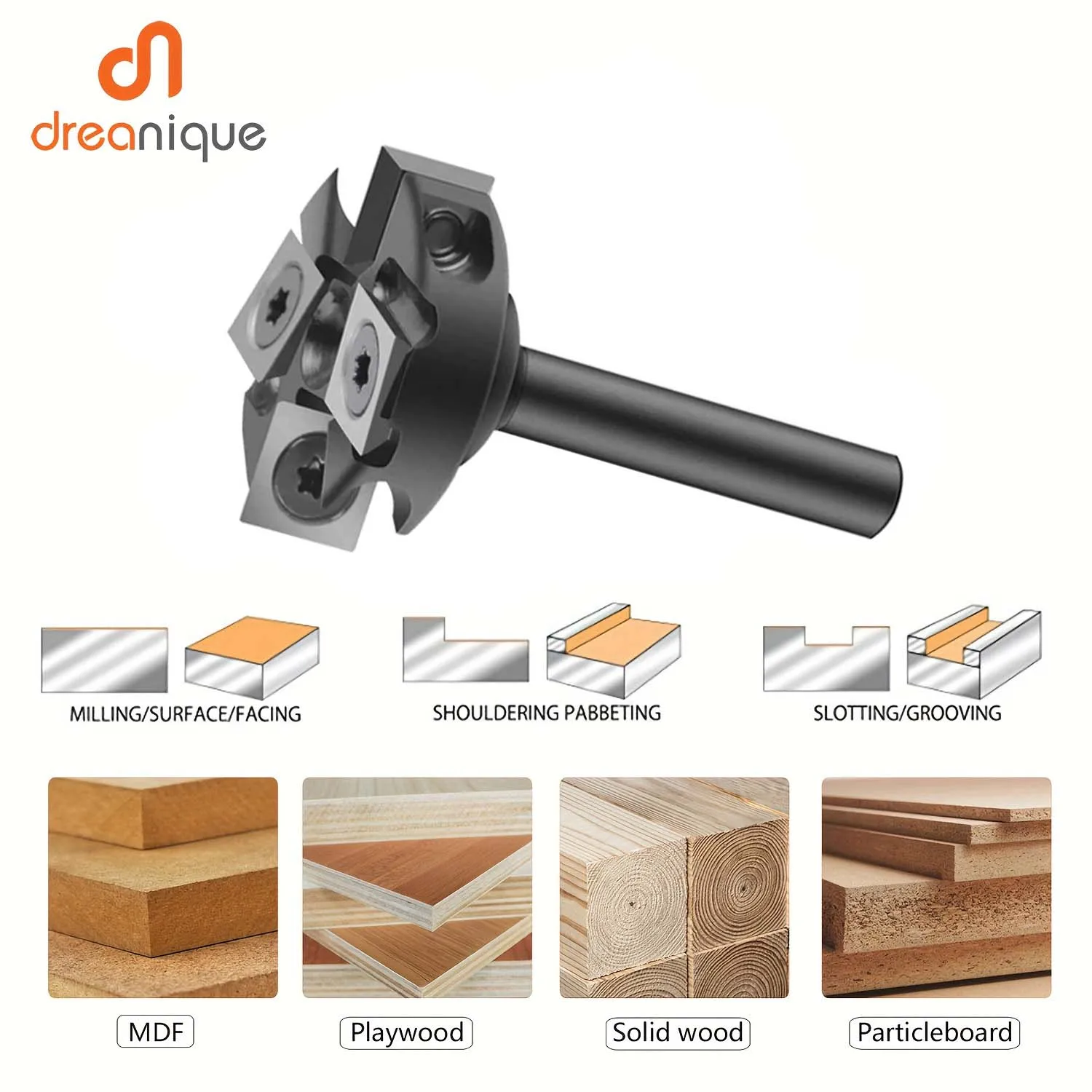 Dreanique 2-Flute Wood Planer Bit 25.4 31.75mm Cutting Diameter 6.35mm Shank Spoilboard Surfacing Router Bit Insert Carbide Slab