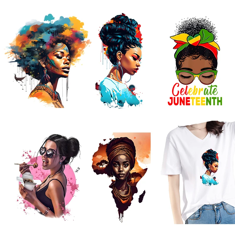 Fashionable Black Girl Heat Transfer Printed Stickers DIY Women's T-shirt Sweatshirt Decoration Heat Transfer Personalized Print