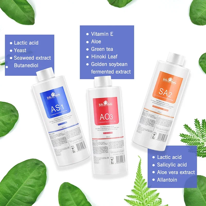 3 SZT. Mały Zestaw do Głębokiego Oczyszczania Pęcherzykami, Esencja do Twarzy w Butelce AS1 SA2 AO3, Maska do Twarzy na Bazie Wody, Odpowiednia do Salonów Kosmetycznych