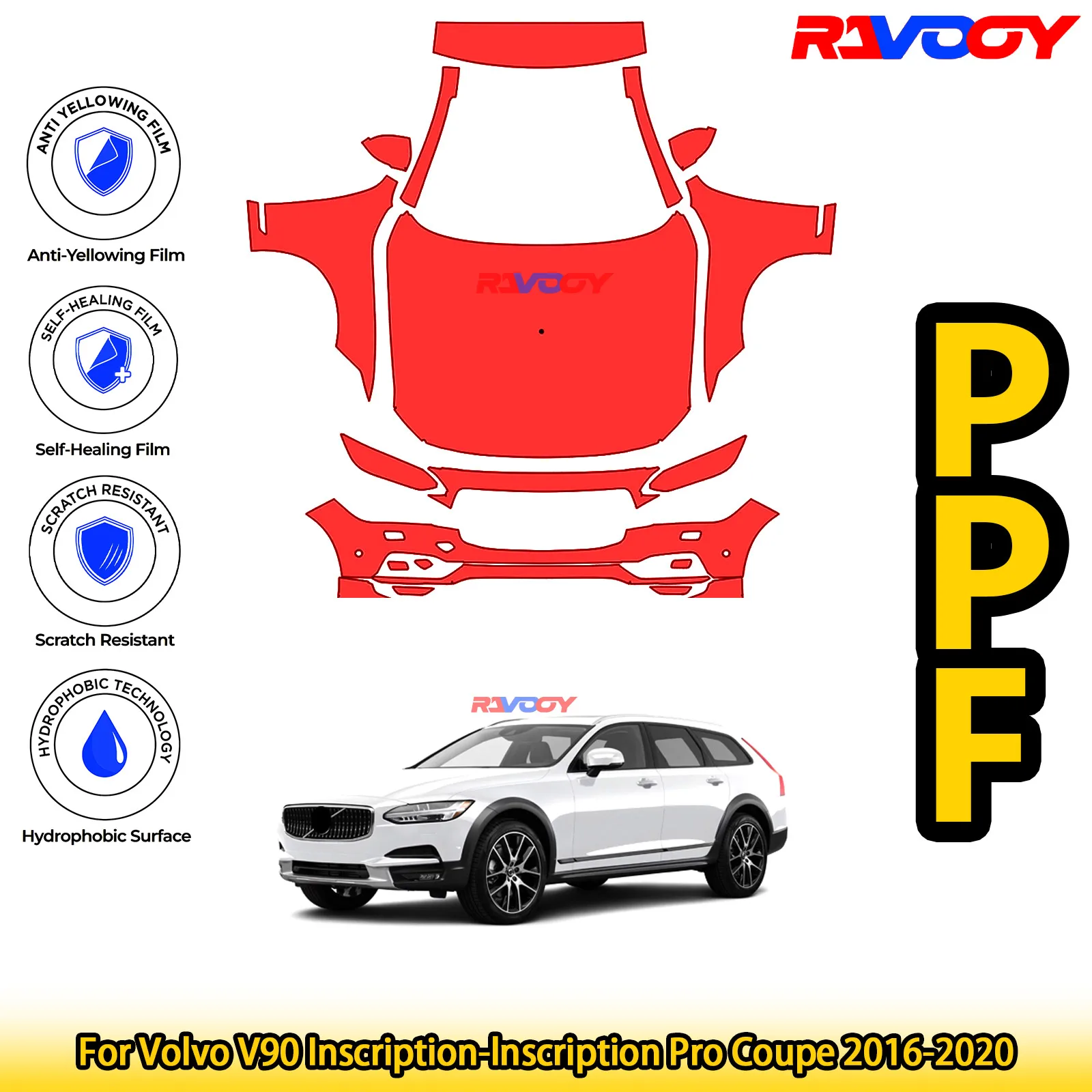 

For Volvo V90 Inscription-lnscription Pro Coupe 2016-2020 Glossy Matte Black Precut front PPF Kit Paint Protection Film